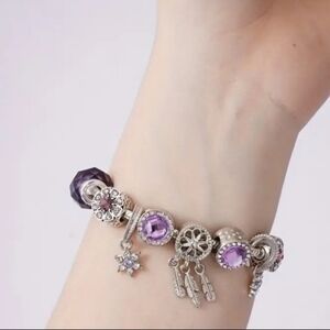 ​Boho Silver & Purple Charm Bracelet - Dreamcatcher & Snowflake Accents